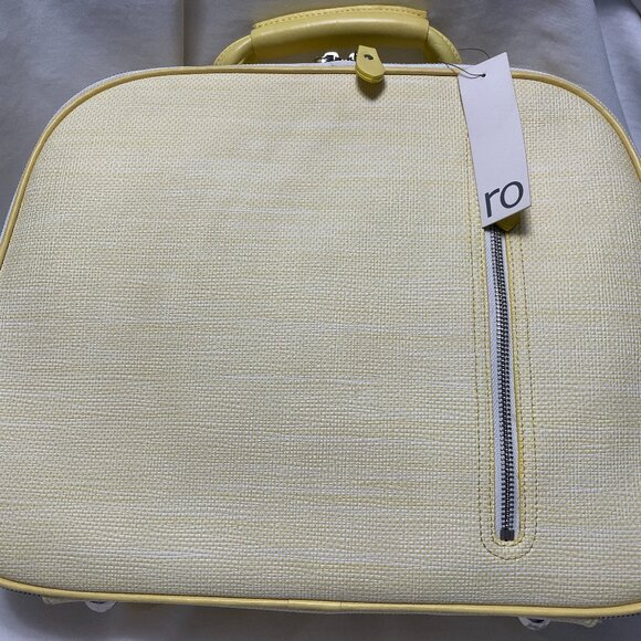 ro New York Designer Small Suitcase Leather Jade Yellow New - Picture 1 of 7